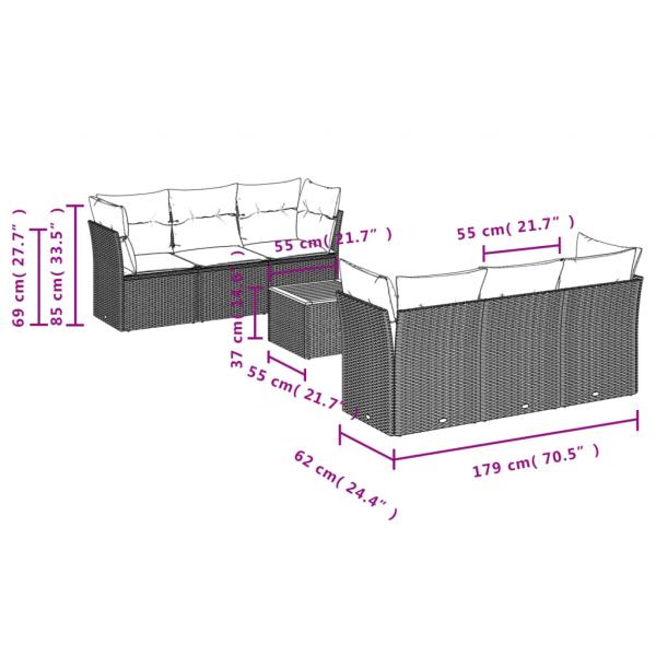 7-tlg. Garten-Sofagarnitur mit Kissen Grau Poly Rattan