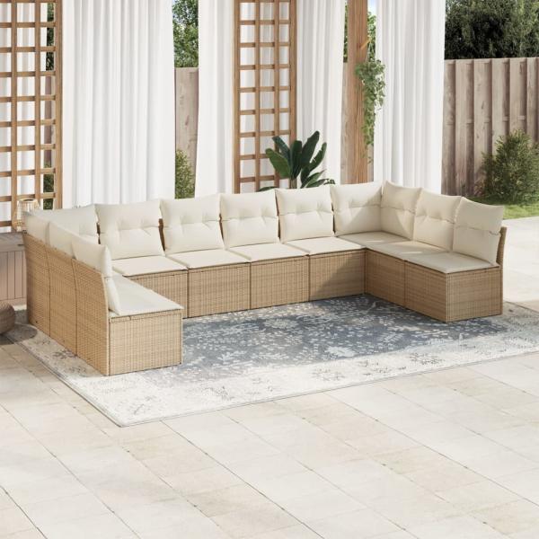 ARDEBO.de - 10-tlg. Garten-Sofagarnitur mit Kissen Beige Poly Rattan