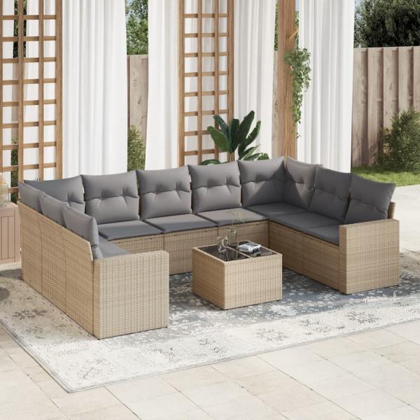 ARDEBO.de - 10-tlg. Garten-Sofagarnitur mit Kissen Beige Poly Rattan