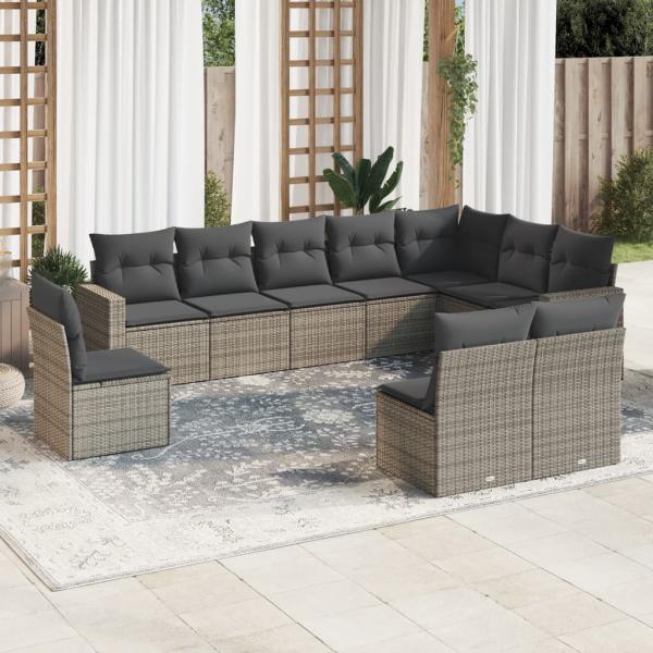 ARDEBO.de - 10-tlg. Garten-Sofagarnitur mit Kissen Grau Poly Rattan