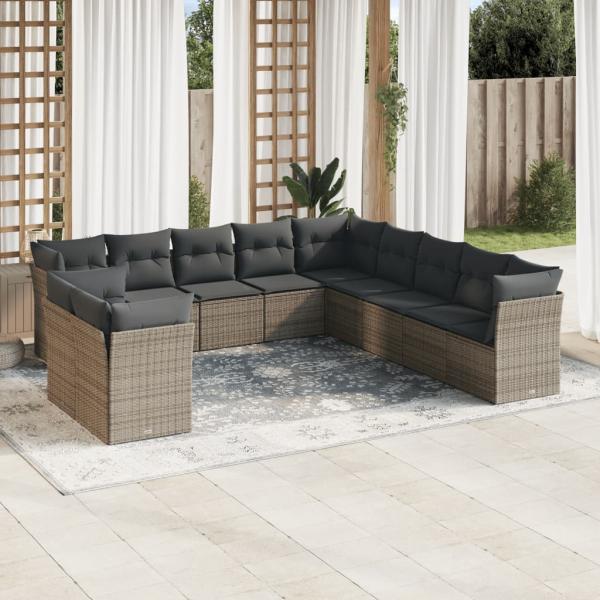 ARDEBO.de - 11-tlg. Garten-Sofagarnitur mit Kissen Grau Poly Rattan