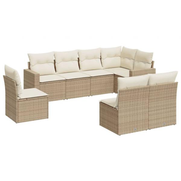 8-tlg. Garten-Sofagarnitur mit Kissen Beige Poly Rattan