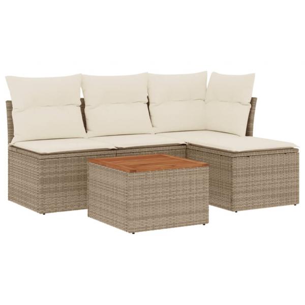 5-tlg. Garten-Sofagarnitur mit Kissen Beige Poly Rattan