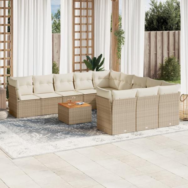 ARDEBO.de - 12-tlg. Garten-Sofagarnitur mit Kissen Beige Poly Rattan