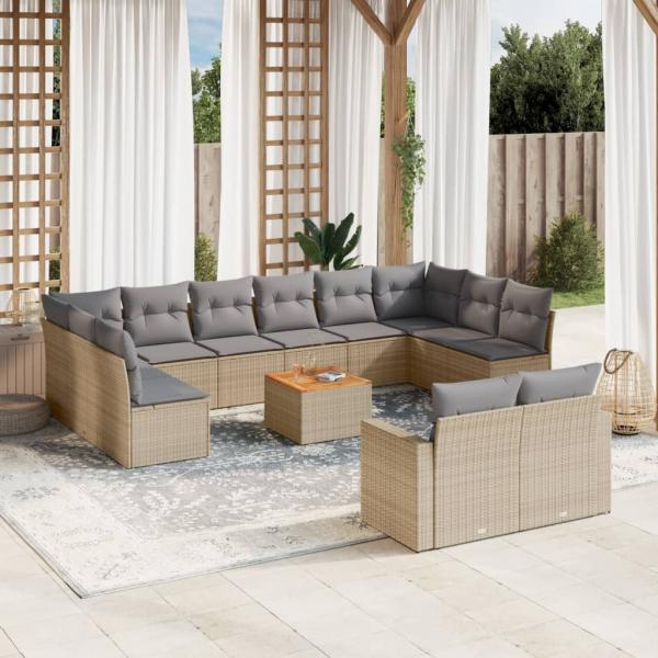 ARDEBO.de - 13-tlg. Garten-Sofagarnitur mit Kissen Beige Poly Rattan