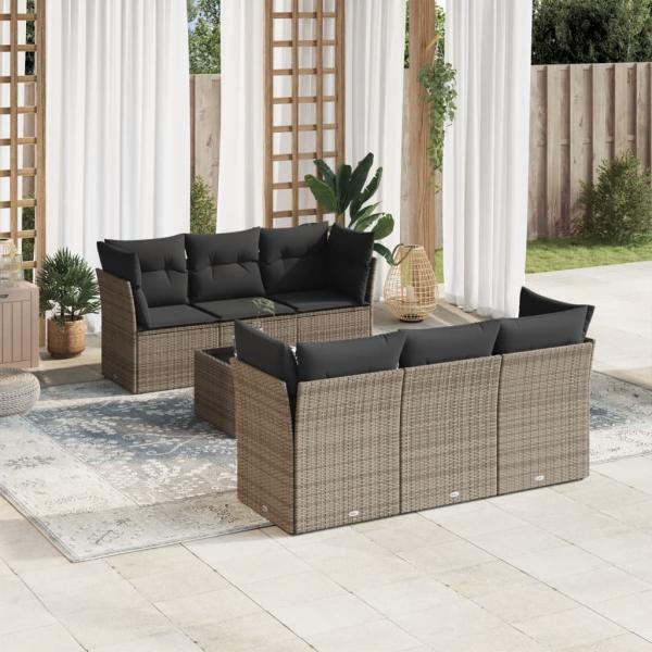 ARDEBO.de - 7-tlg. Garten-Sofagarnitur mit Kissen Grau Poly Rattan