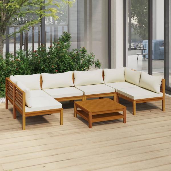 ARDEBO.de - 7-tlg. Garten-Lounge-Set mit Creme Kissen Massivholz Akazie