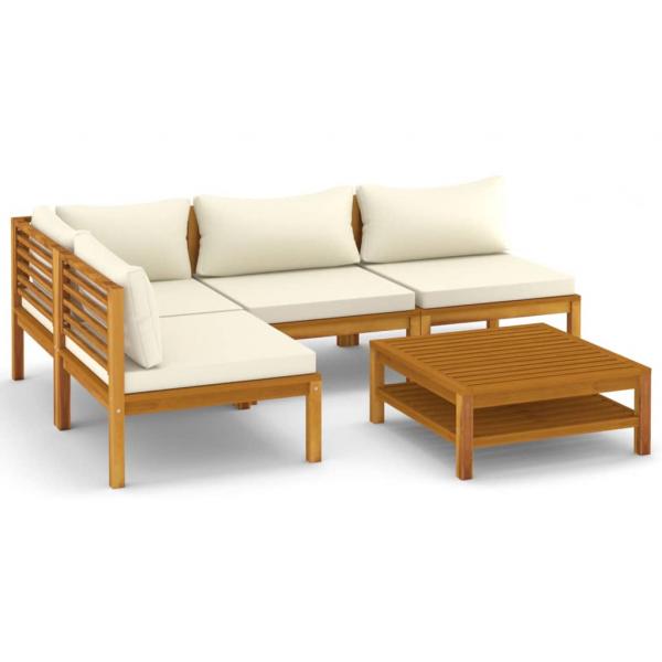 5-tlg. Garten-Lounge-Set mit Creme Kissen Massivholz Akazie