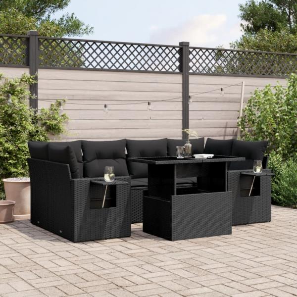 ARDEBO.de - 7-tlg. Garten-Sofagarnitur mit Kissen Schwarz Poly Rattan