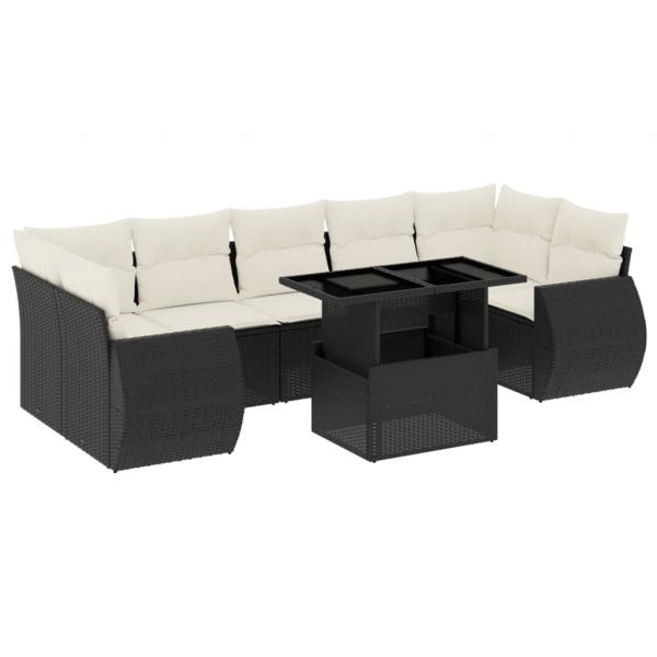 8-tlg. Garten-Sofagarnitur mit Kissen Schwarz Poly Rattan