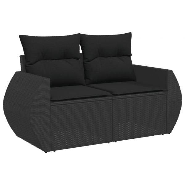 11-tlg. Garten-Sofagarnitur mit Kissen Schwarz Poly Rattan