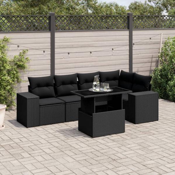 ARDEBO.de - 6-tlg. Garten-Sofagarnitur mit Kissen Schwarz Poly Rattan