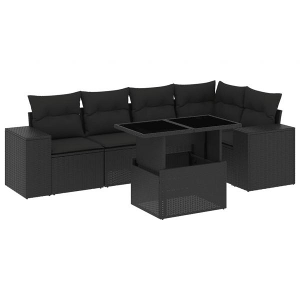 6-tlg. Garten-Sofagarnitur mit Kissen Schwarz Poly Rattan