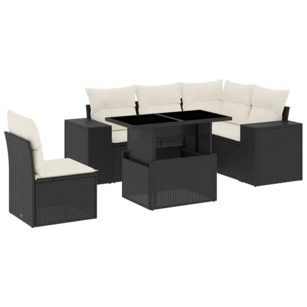 6-tlg. Garten-Sofagarnitur mit Kissen Schwarz Poly Rattan