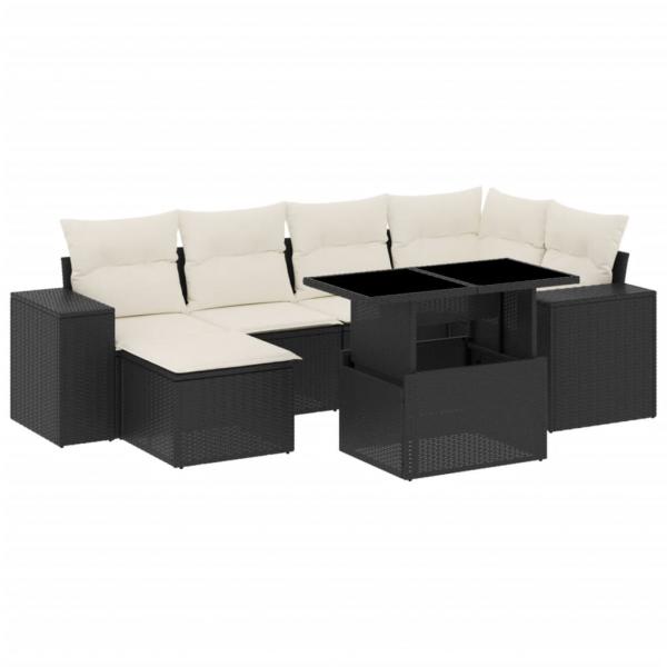 7-tlg. Garten-Sofagarnitur mit Kissen Schwarz Poly Rattan