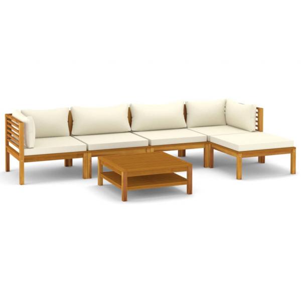 ARDEBO.de - 6-tlg. Garten-Lounge-Set mit Creme Kissen Massivholz Akazie