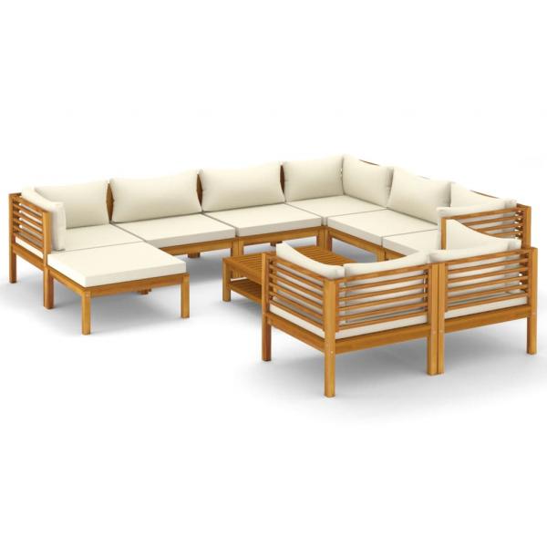 10-tlg. Garten-Lounge-Set mit Creme Kissen Massivholz Akazie