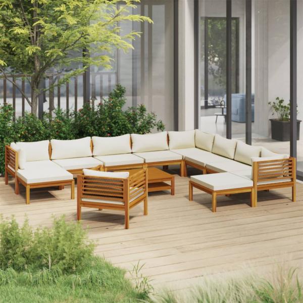 ARDEBO.de - 12-tlg. Garten-Lounge-Set mit Creme Kissen Massivholz Akazie