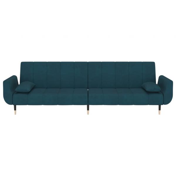 Schlafsofa 2-Sitzer mit 2 Kissen Blau Samt