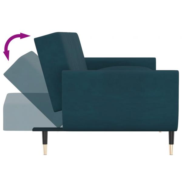 Schlafsofa 2-Sitzer mit 2 Kissen Blau Samt