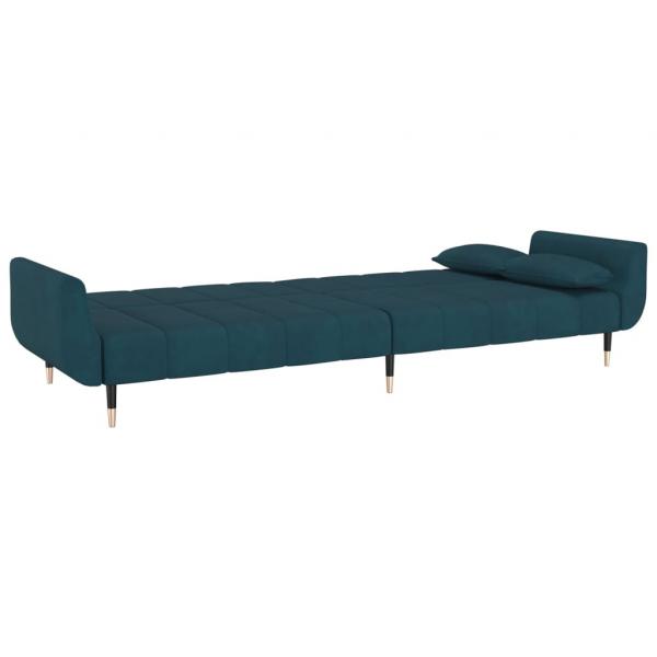 Schlafsofa 2-Sitzer mit 2 Kissen Blau Samt