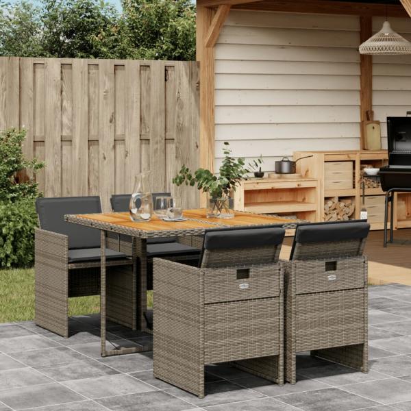 ARDEBO.de - 5-tlg. Garten-Essgruppe mit Kissen Grau Poly Rattan