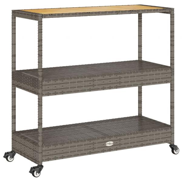 Barwagen 3 Böden Grau Poly Rattan und Massivholz Akazie