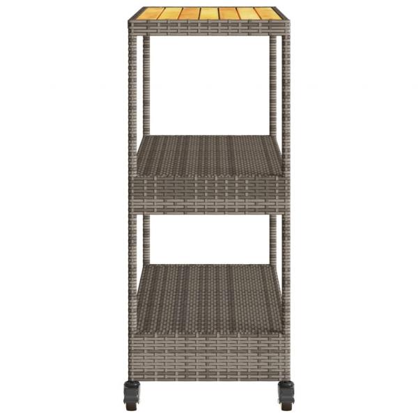 Barwagen 3 Böden Grau Poly Rattan und Massivholz Akazie