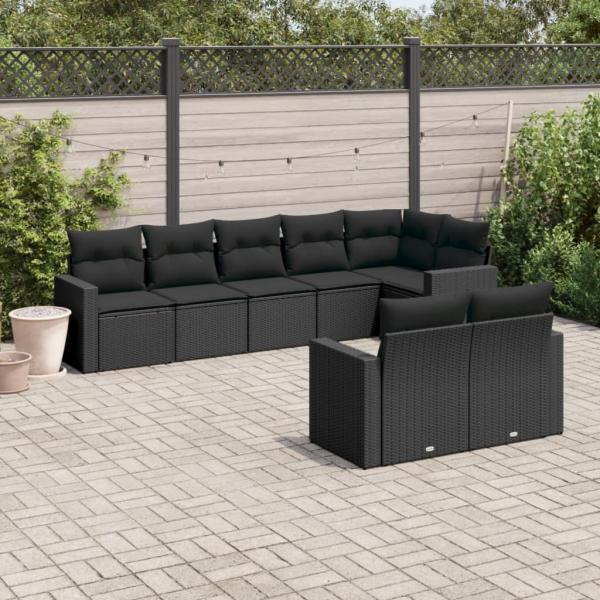 ARDEBO.de - 8-tlg. Garten-Sofagarnitur mit Kissen Schwarz Poly Rattan