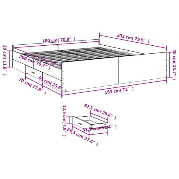 Bettgestell mit Schubladen Betongrau 180x200 cm Holzwerkstoff