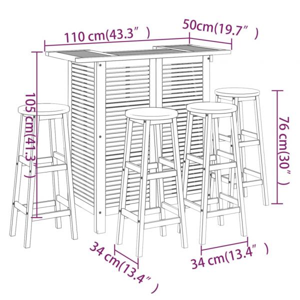 5-tlg. Gartenbar-Set Massivholz Akazie