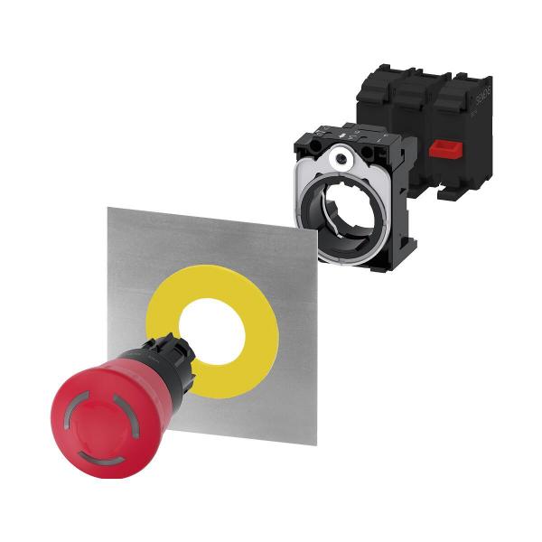 Siemens 3SU1001-1HB20-0AA0 NOT-HALT-Pilzdrucktaster, beleuchtbar, 22 mm, rund, Kunststoff, rot, 40 mm, zwangsläufige Verrastung, gemäß DIN EN ISO 13850, Drehentriegelung