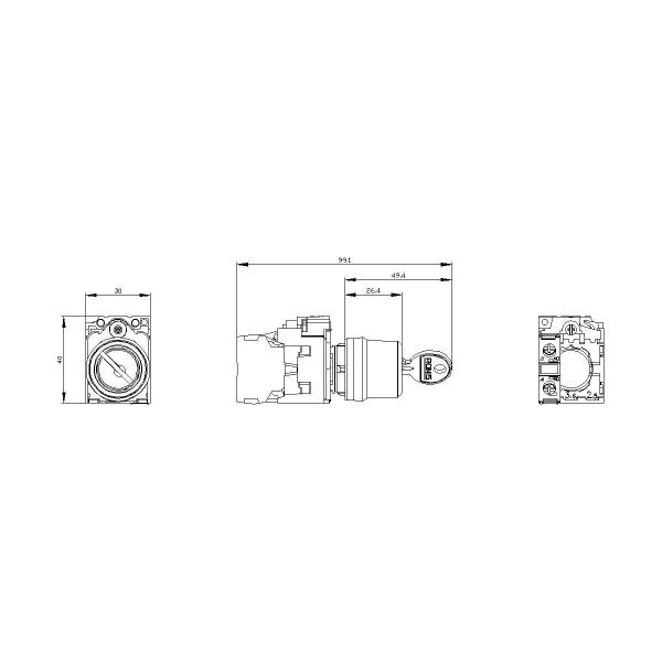 Siemens 3SU1100-4BF11-1BA0 Schlüsselschalter RONIS, 22 mm, rund, Kunststoff, Schließ-Nr. SB30, mit 2 Schlüsseln, 2 Schaltstellungen O-I, verrastend