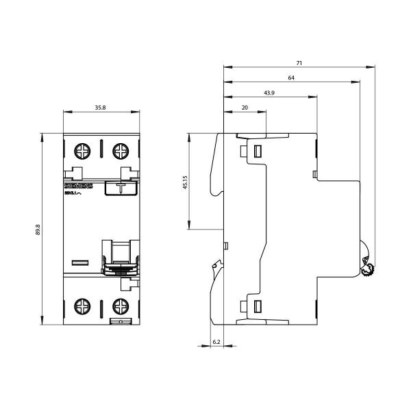 Siemens 5SV3312-3 FI-Schutzschalter, 2-polig, Typ F, kurzzeitverzögert, In: 25 A, 30 mA, Un AC: 230 V