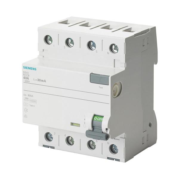 ARDEBO.de Siemens 5SV3344-3 FI-Schutzschalter, 4-polig, Typ F, kurzzeitverzögert, In: 40 A, 30 mA, Un AC: 400 V