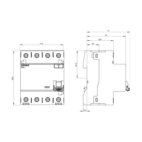 Siemens 5SV3344-3 FI-Schutzschalter, 4-polig, Typ F, kurzzeitverzögert, In: 40 A, 30 mA, Un AC: 400 V