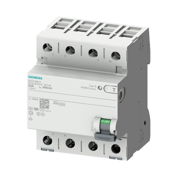 ARDEBO.de Siemens 5SV3342-4 FI-Schutzschalter, 4-polig, Typ B, kurzzeitverzögert, In: 25 A, 30 mA, Un AC: 400 V