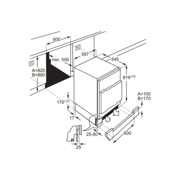 AEG OSF6I82EF Unterbau Kühlschrank mit Gefrierfach, Nischenhöhe 82 cm, 110 L, Festtürtechnik, Coolmatic, Touch electronic control