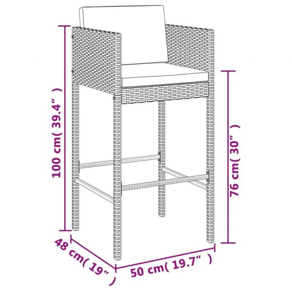 3-tlg. Gartenbar-Set mit Kissen Schwarz Poly Rattan