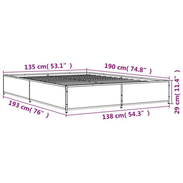 Bettgestell Braun Eichen-Optik 135x190 cm Holzwerkstoff Metall