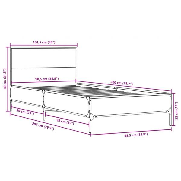 Bettgestell Braun Eichen-Optik 100x200 cm Holzwerkstoff Metall