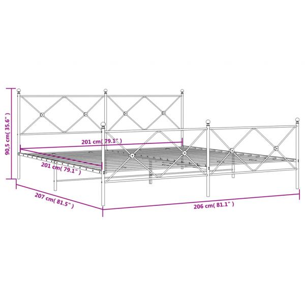 Bettgestell mit Kopf- und Fußteil Metall Weiß 200x200 cm