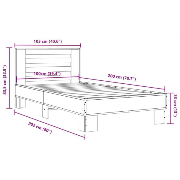 Bettgestell Sonoma-Eiche 100x200 cm Holzwerkstoff und Metall