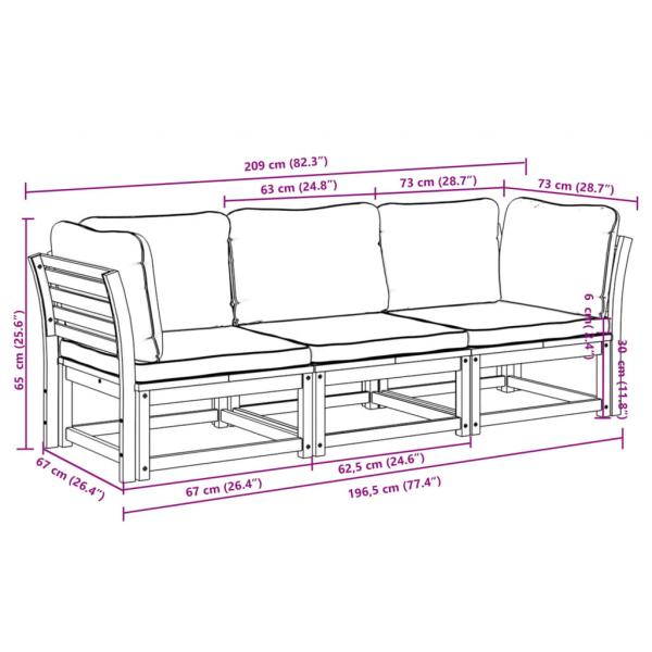 3-tlg. Garten-Lounge-Set mit Kissen Massivholz Akazie