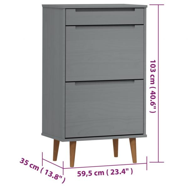 Schuhschrank MOLDE Grau 59,5x35x103 cm Massivholz Kiefer