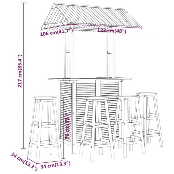 5-tlg. Gartenbar-Set Massivholz Akazie