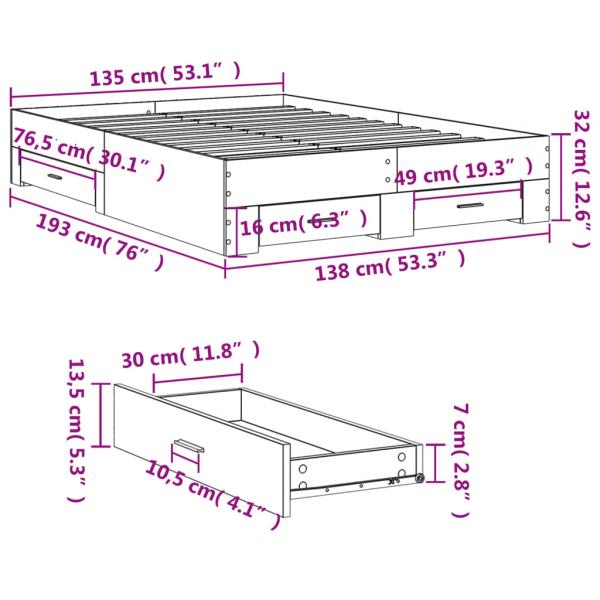 Bettgestell mit Schubladen Betongrau 135x190 cm Holzwerkstoff