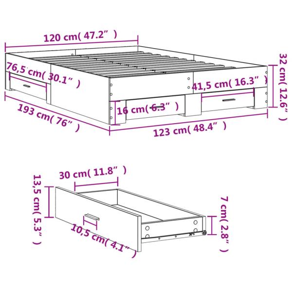 Bettgestell mit Schubladen Grau Sonoma 120x190 cm Holzwerkstoff