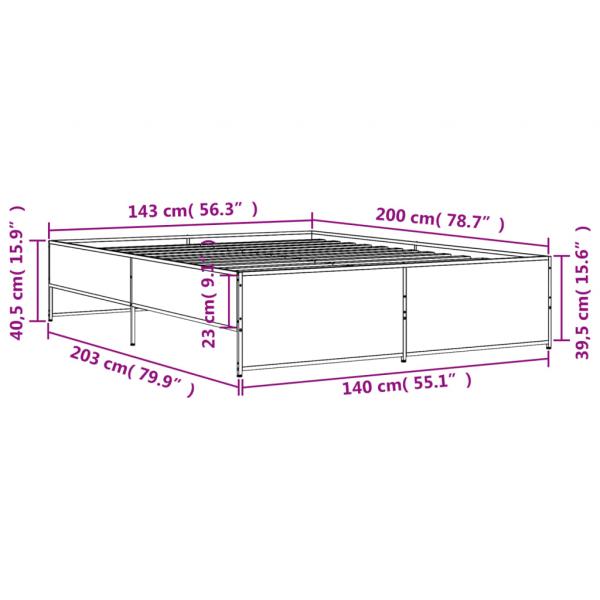 Bettgestell Grau Sonoma 140x200 cm Holzwerkstoff und Metall