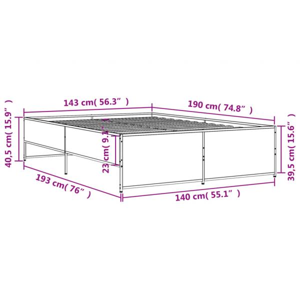 Bettgestell Braun Eichen-Optik 140x190 cm Holzwerkstoff Metall